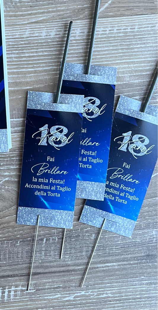 Tag stelline taglio torta COMPLEANNO GLITTER BLU E ARGENTO