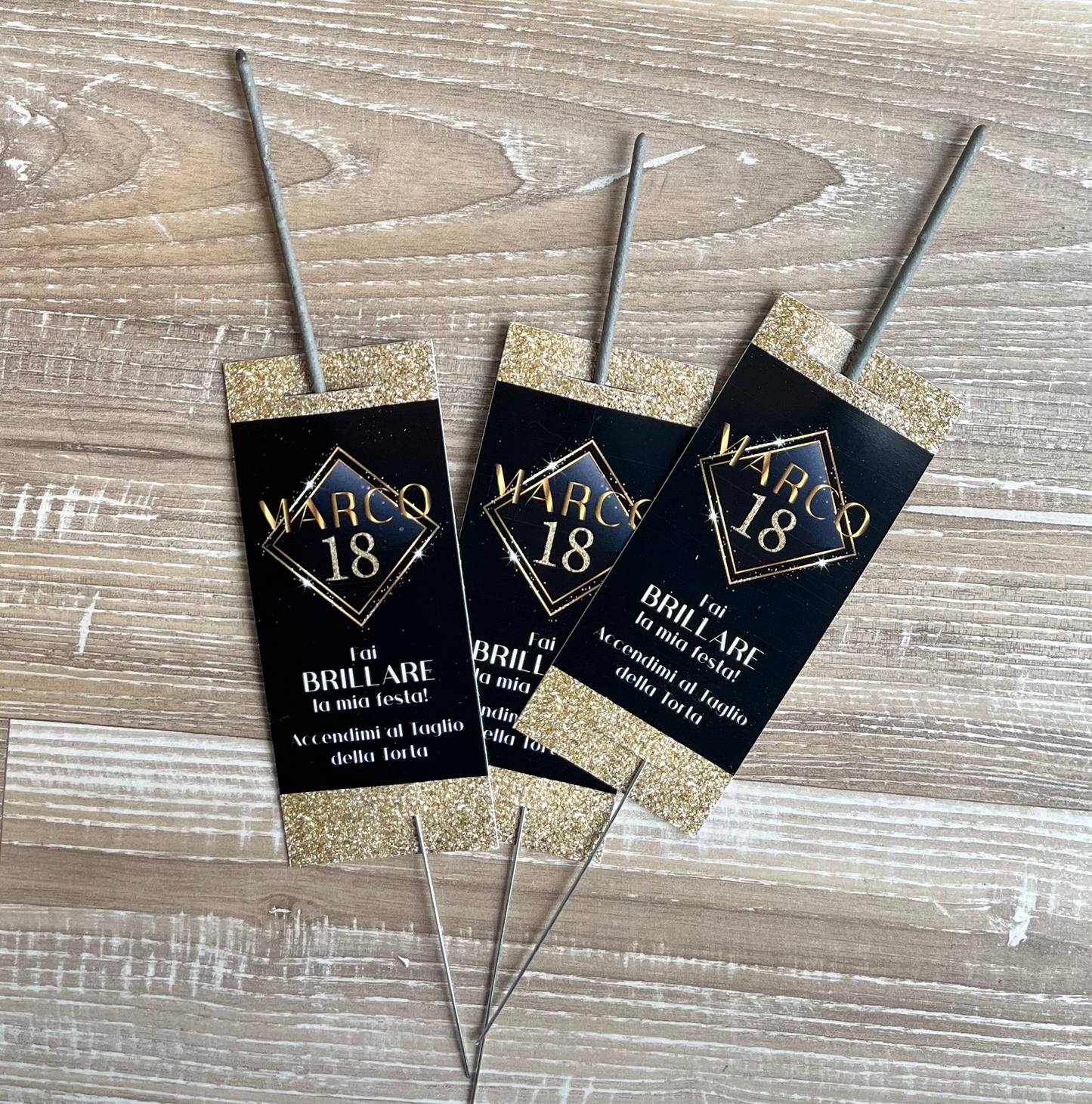 Tag stelline taglio torta COMPLEANNO GLITTER NERO E ORO