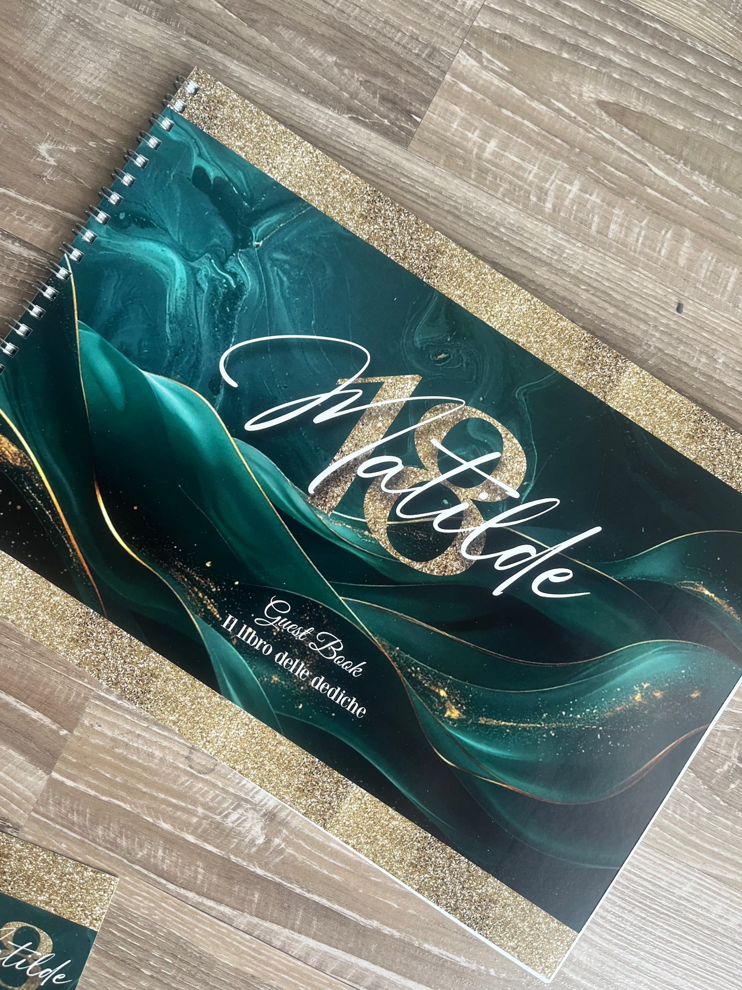 Guest Book a libro per dediche 18ESIMO verde oro BLU E ARGENTO (Copia)