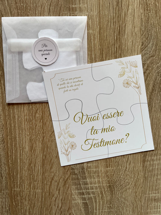 Biglietto Puzzle per chiedere di fare da damigella o testimone