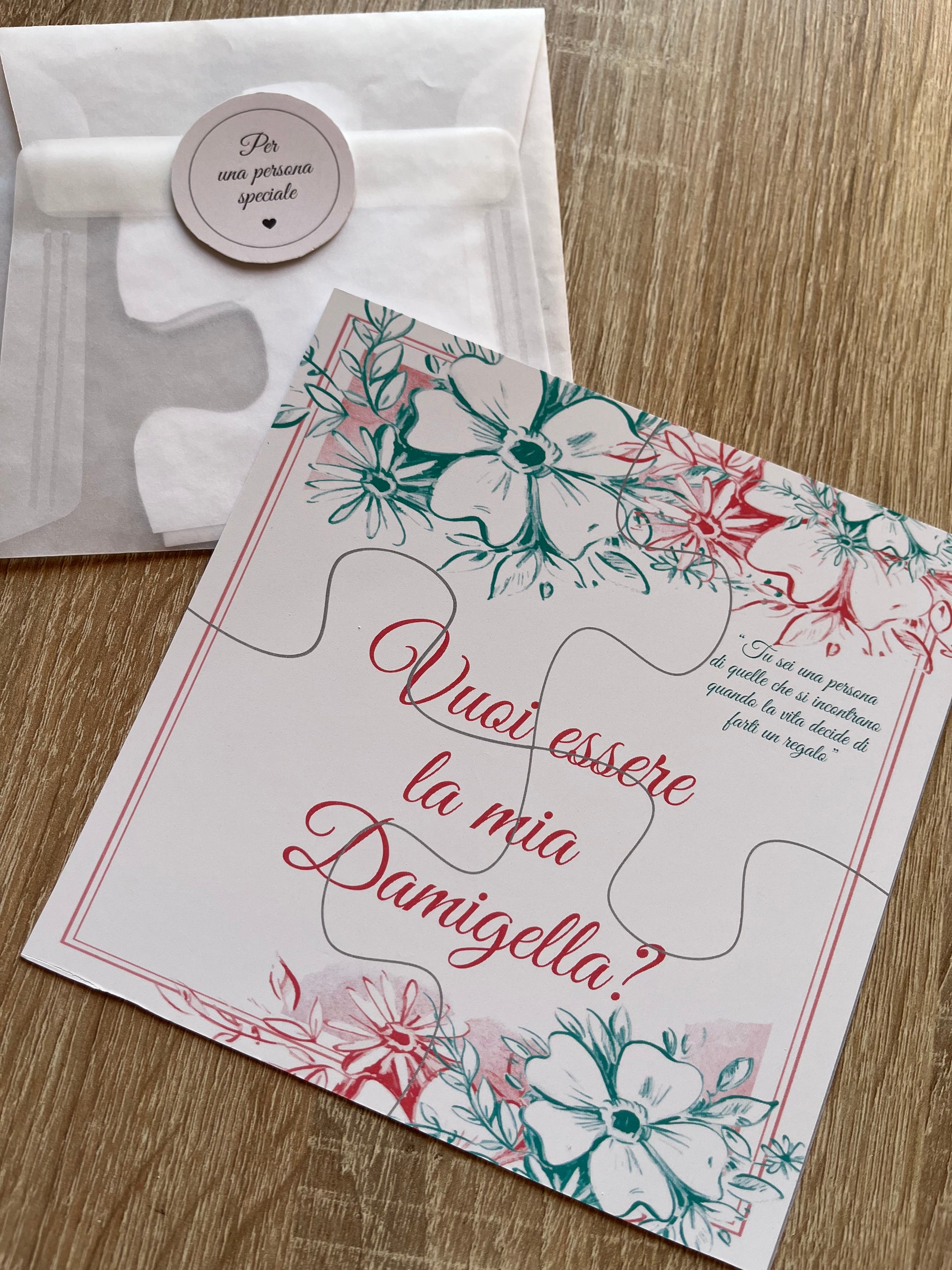 Biglietto Puzzle per chiedere di fare da damigella o testimone