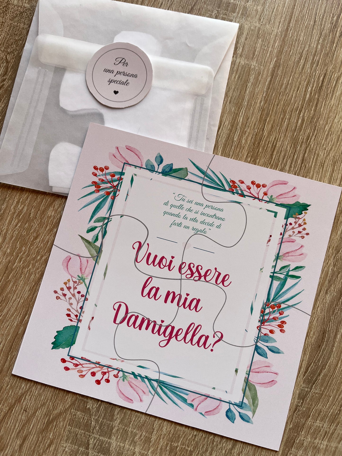 Biglietto Puzzle per chiedere di fare da damigella o testimone