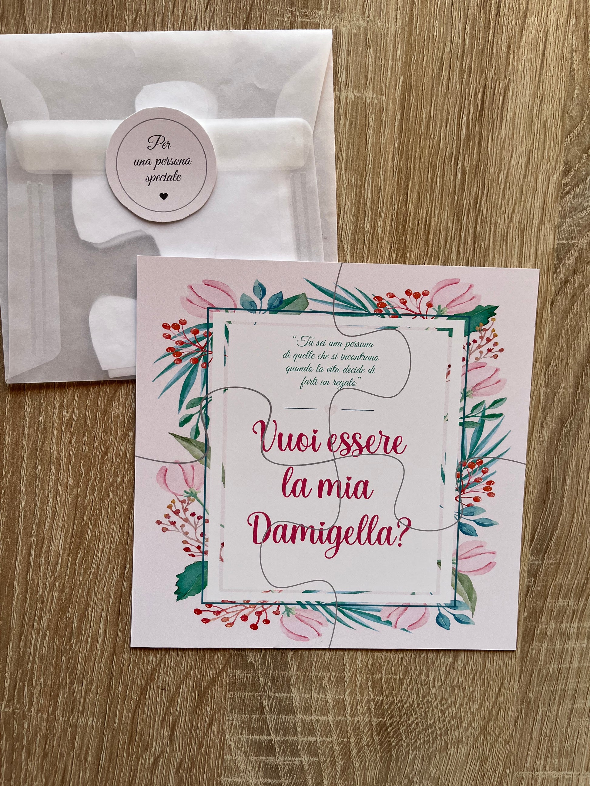 Biglietto Puzzle per chiedere di fare da damigella o testimone