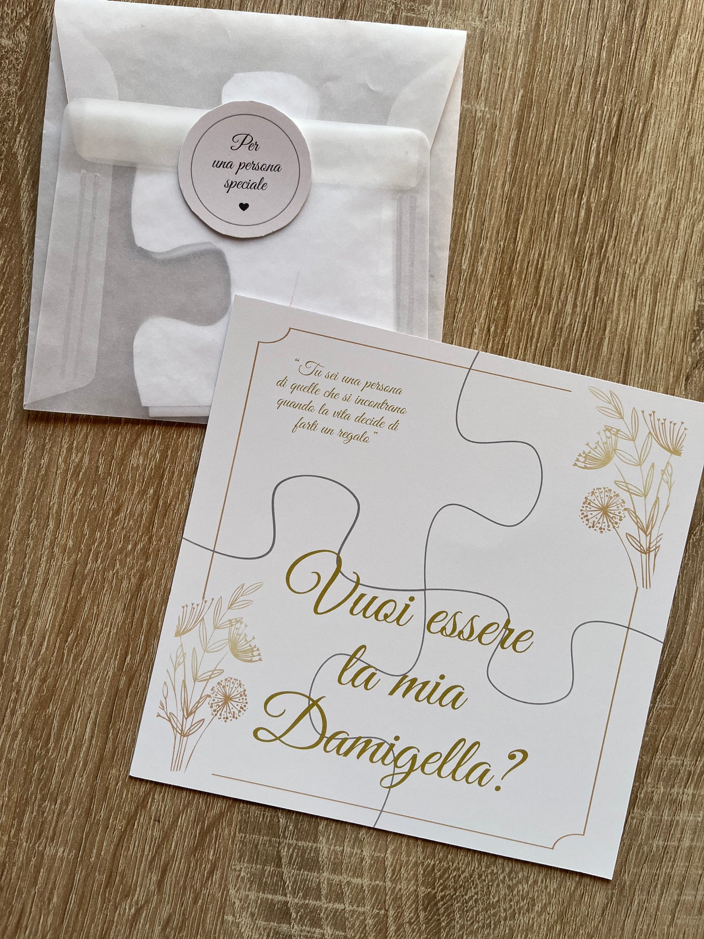 Biglietto Puzzle per chiedere di fare da damigella o testimone